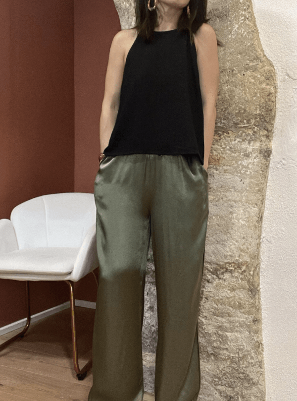 Pantalon satiné fluide JULES kaki - Taille Unique