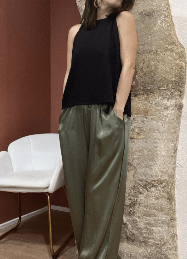 Pantalon satiné fluide JULES kaki - Taille Unique – Image 3