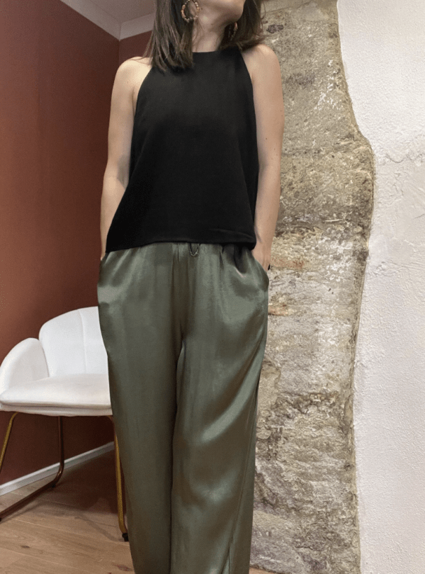 Pantalon satiné fluide JULES kaki - Taille Unique – Image 2