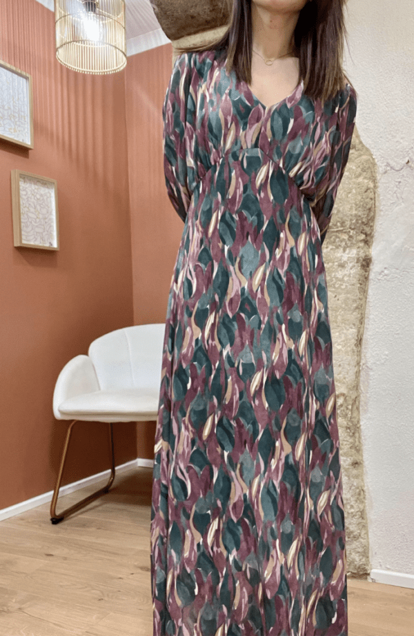 Robe longue à motifs JACKIE verte et mauve - Taille Unique – Image 5