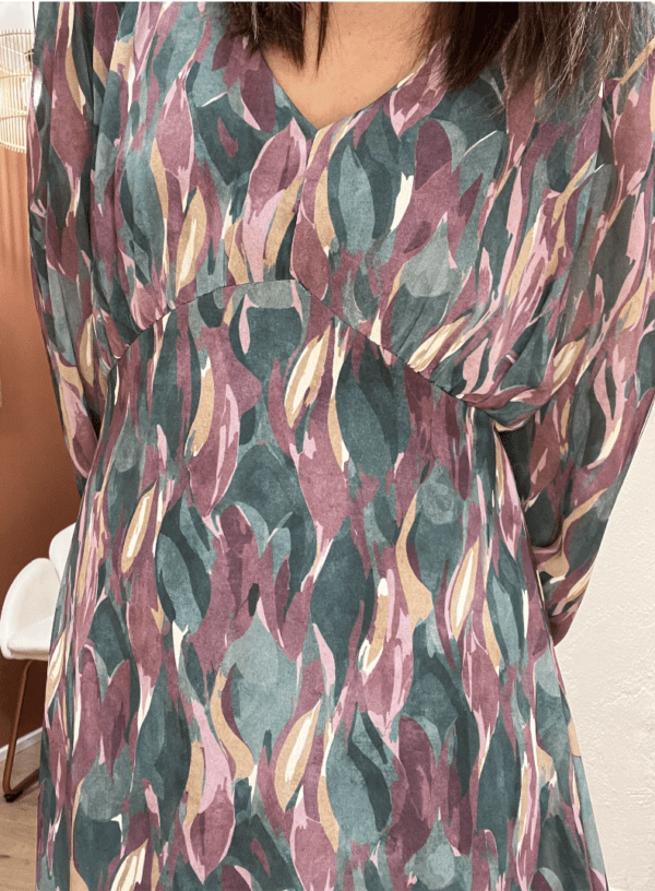 Robe longue à motifs JACKIE verte et mauve - Taille Unique – Image 4