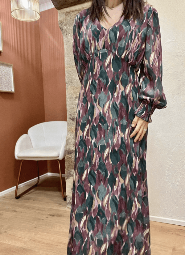 Robe longue à motifs JACKIE verte et mauve - Taille Unique – Image 2