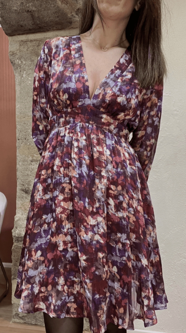 Robe Fleurie à Manches Longues EULALIE framboise