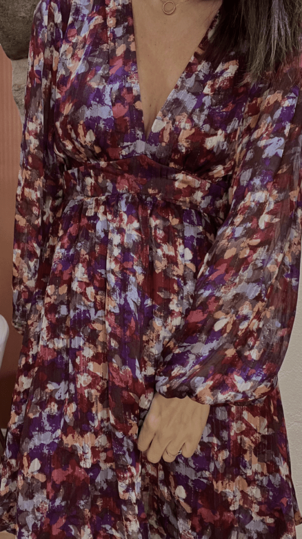 Robe Fleurie à Manches Longues EULALIE framboise – Image 8