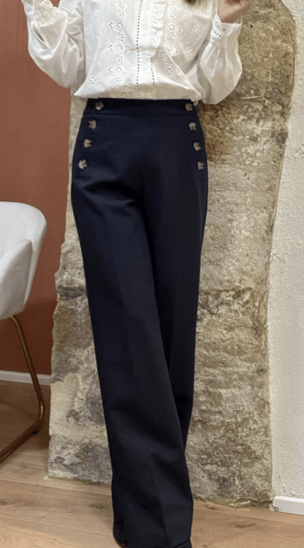 Pantalon Élégant avec Boutons LEON marine – Image 3