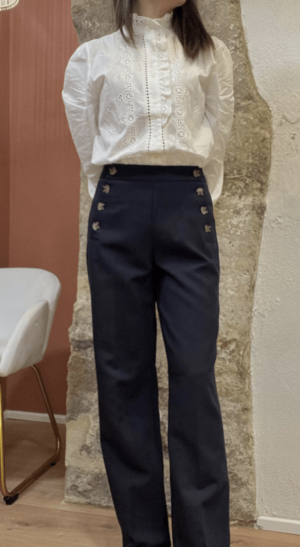 Pantalon Élégant avec Boutons LEON marine