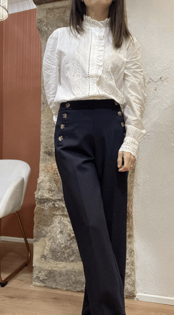 Pantalon Élégant avec Boutons LEON marine – Image 2